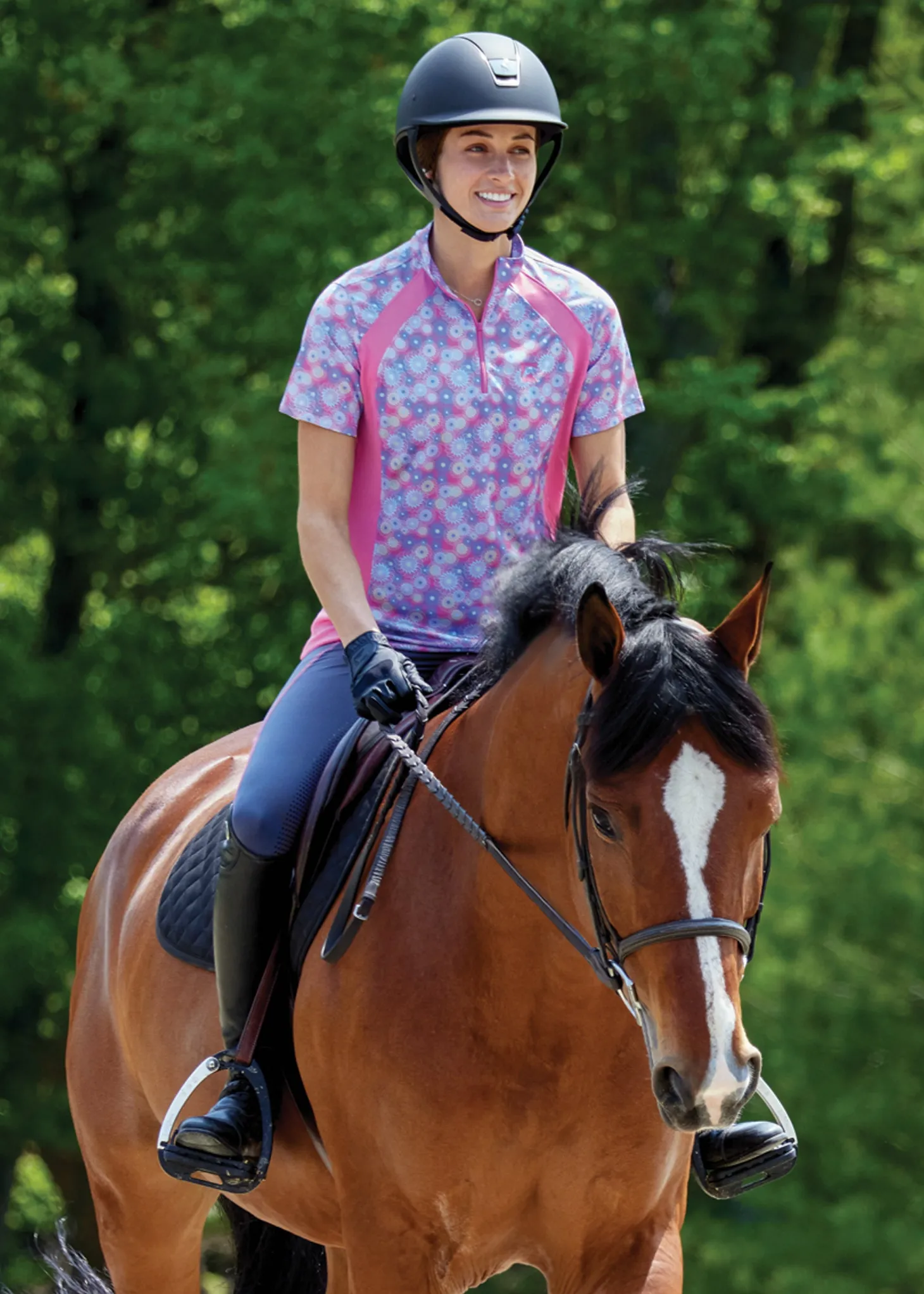 Riding Sport™ Ladies’ Airflow Quarter-Zip Print Short Sleeve Shirt