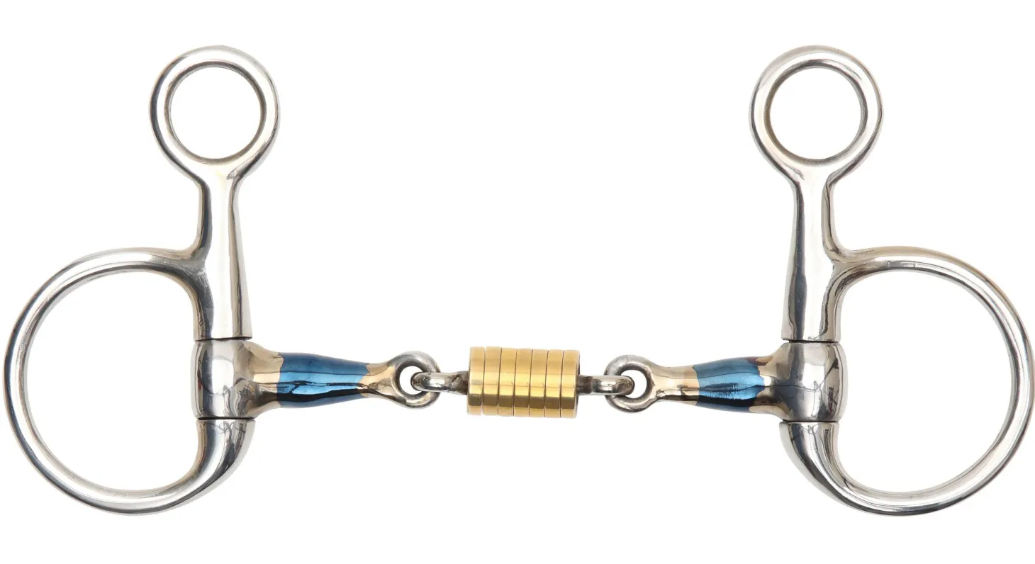 Shires Blue Sweet Iron Hanging Cheek Bit with Roller Link