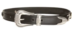 Tory Leather Belt with Bits and Silver-Colored Three-Piece Buckle Set