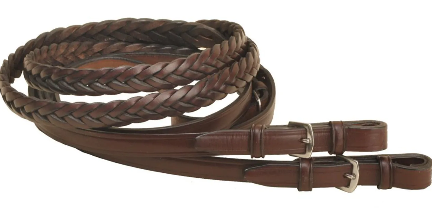 Tory Leather Company 5/8" x 60" Five-Plait Braided English Reins with Buckle Bit Ends
